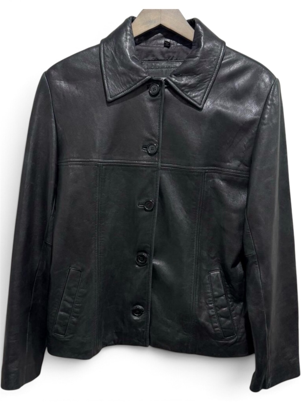 Black Genuine Leather Fitted Jacket Avanti Women’s L Button Front